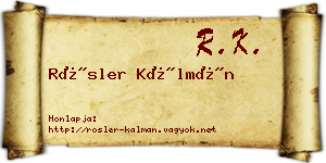 Rösler Kálmán névjegykártya